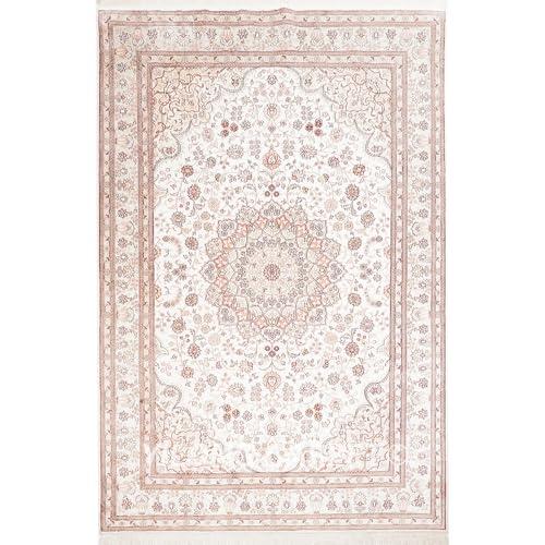 【並行輸入品】 Yilong Carpet 6x9ft White Silk Area Rug Hand Knotted Medallion Bの画像