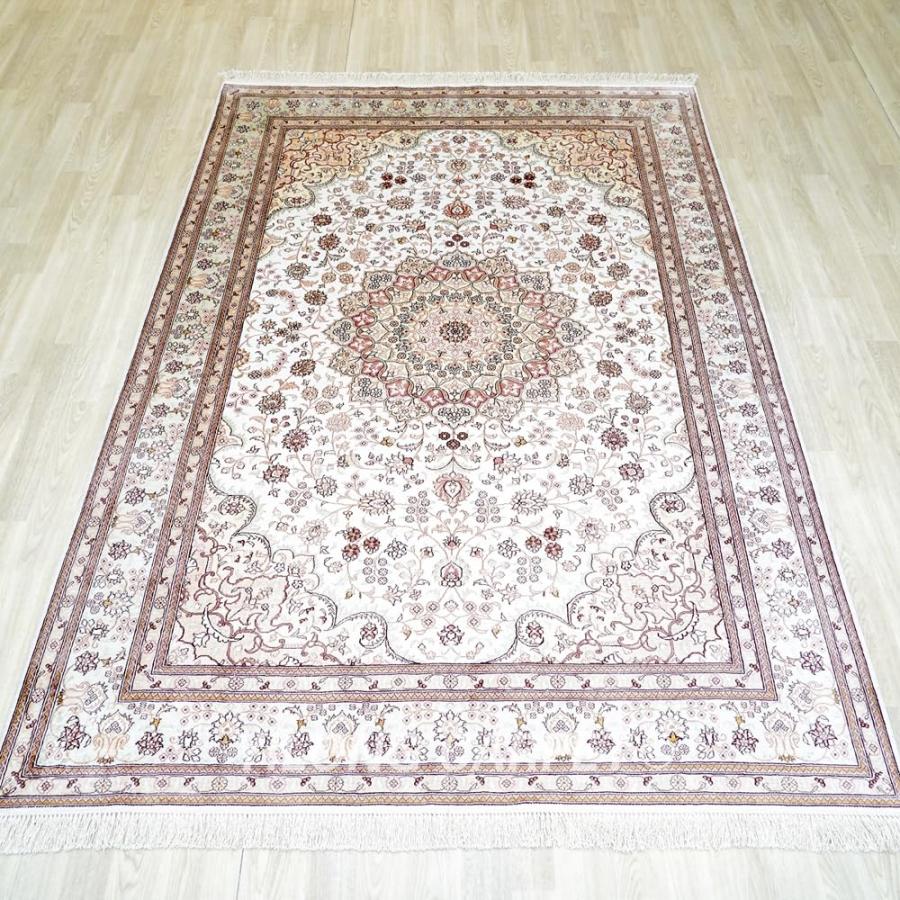 【並行輸入品】 Yilong Carpet 6x9ft White Silk Area Rug Hand Knotted Medallion Bの画像