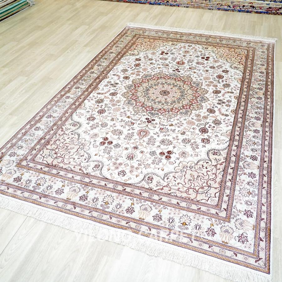 【並行輸入品】 Yilong Carpet 6x9ft White Silk Area Rug Hand Knotted Medallion Bの画像