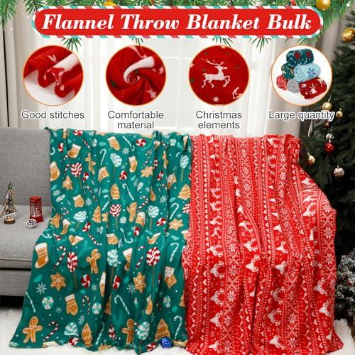【並行輸入品】Tranqun クリスマスフリースブランケット 60枚 バルク 50x60インチ ソフト 暖かい スローブランケット トナカイ レ_4