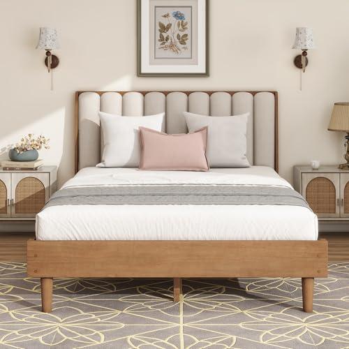 【並行輸入品】 SOFTSEA Queen Size Wood Bed Frame with Upholstered Headboard， So_1