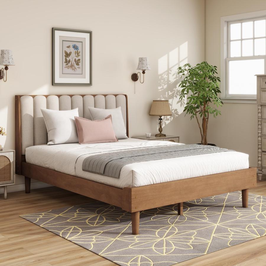 【並行輸入品】 SOFTSEA Queen Size Wood Bed Frame with Upholstered Headboard， So_3