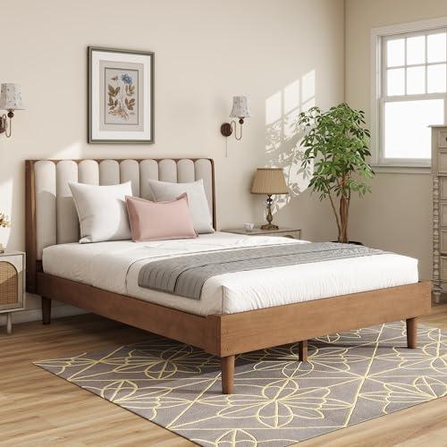 【並行輸入品】 SOFTSEA Queen Size Wood Bed Frame with Upholstered Headboard， So_4