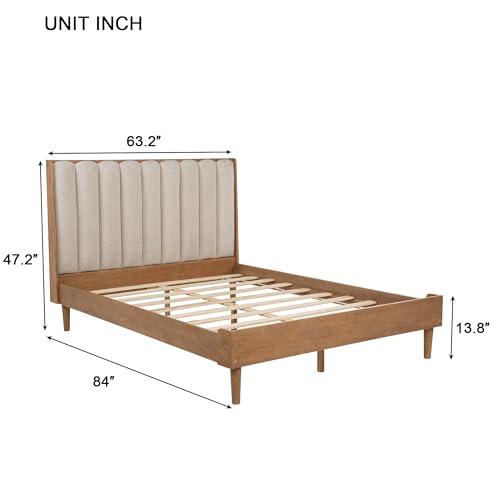 【並行輸入品】 SOFTSEA Queen Size Wood Bed Frame with Upholstered Headboard， So_7