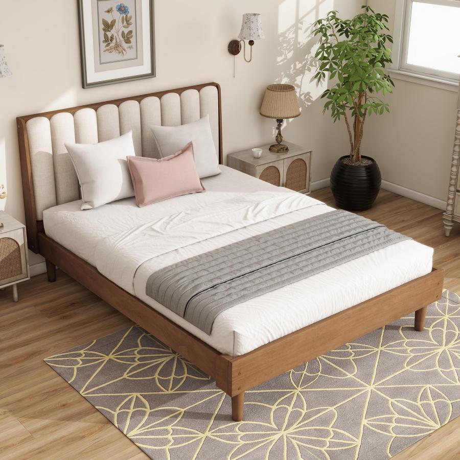 【並行輸入品】 SOFTSEA Queen Size Wood Bed Frame with Upholstered Headboard， So_9