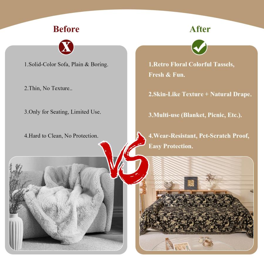 【並行輸入品】 STACYPIK Soft Chenille Vintage Floral Sofa Cover， Washable Beige_3