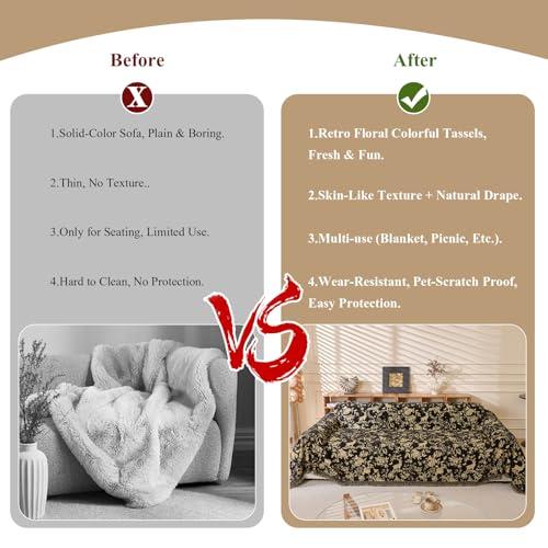 【並行輸入品】 STACYPIK Soft Chenille Vintage Floral Sofa Cover， Washable Beige_4