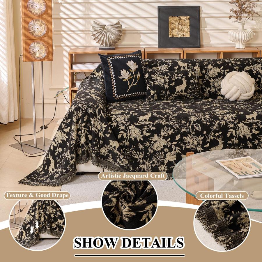 【並行輸入品】 STACYPIK Soft Chenille Vintage Floral Sofa Cover， Washable Beige_9