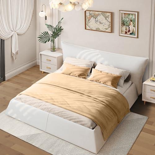 【並行輸入品】 Queen Size Upholstered Platform Bed with Oversized Velvet Headboの画像