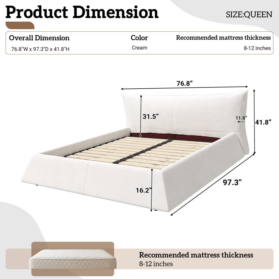 【並行輸入品】 Queen Size Upholstered Platform Bed with Oversized Velvet Headboの画像