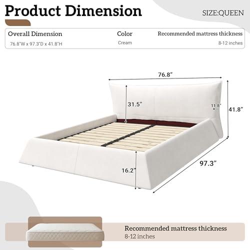 【並行輸入品】 Queen Size Upholstered Platform Bed with Oversized Velvet Headboの画像