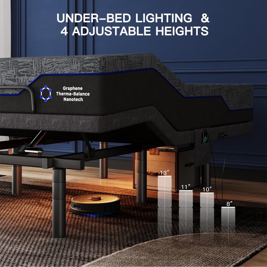 【並行輸入品】 Pipishell Queen Adjustable Bed Frame and 14 Inch Memory Foam Matの画像