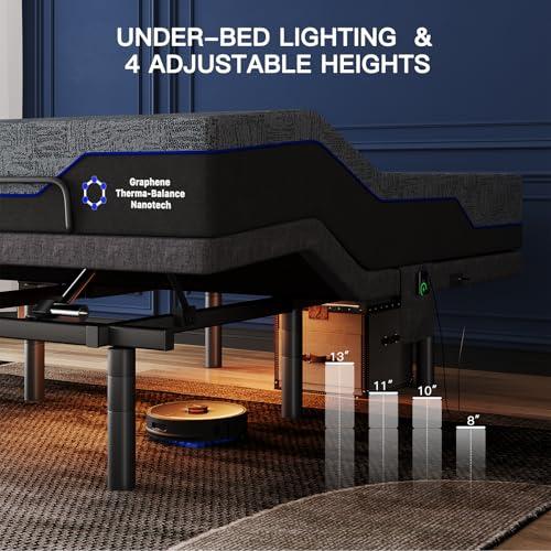 【並行輸入品】 Pipishell Queen Adjustable Bed Frame and 14 Inch Memory Foam Matの画像