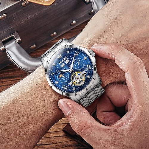 【並行輸入品】OLEVS メンズ 自動腕時計 ダイヤモンド スケルトン 機械式 ラグジュアリー 自動巻き ムーンフェイズ カレンダー 防水腕時計の画像