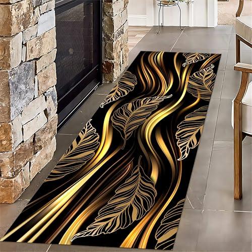 【並行輸入品】 Bycmuoz Black Gold Marble Texture Rug Runners for Hallways， 1.3x_1