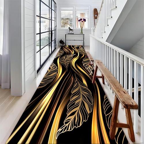 【並行輸入品】 Bycmuoz Black Gold Marble Texture Rug Runners for Hallways， 1.3x_4