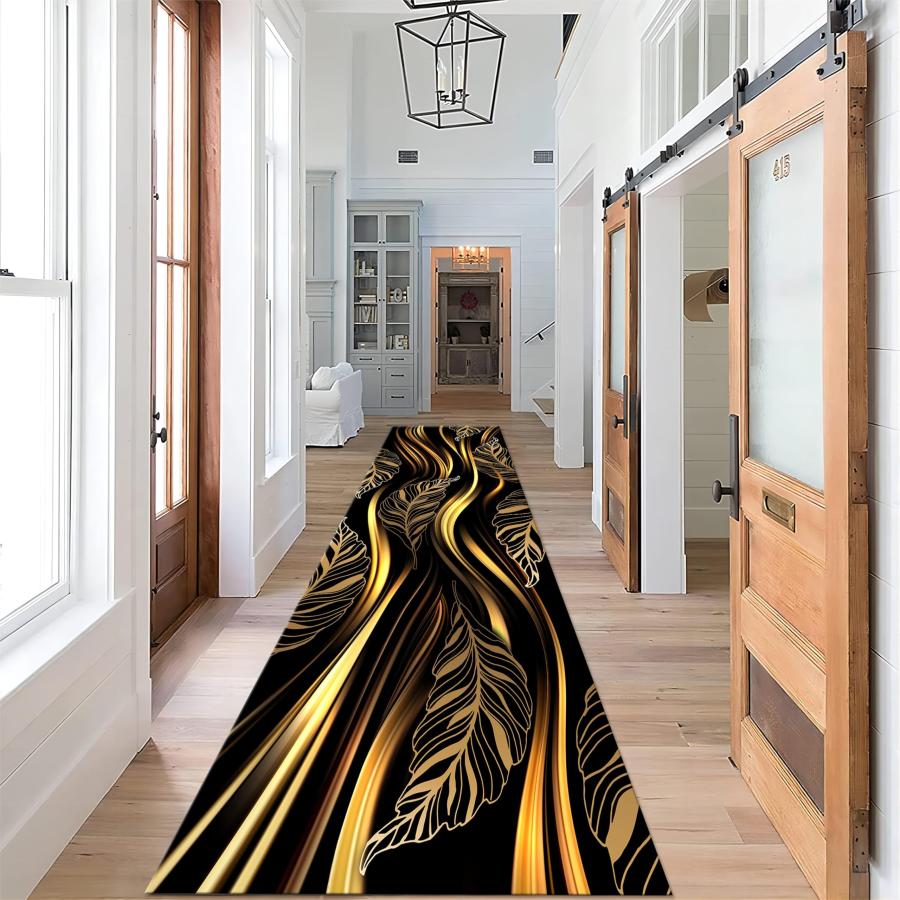 【並行輸入品】 Bycmuoz Black Gold Marble Texture Rug Runners for Hallways， 1.3x_6