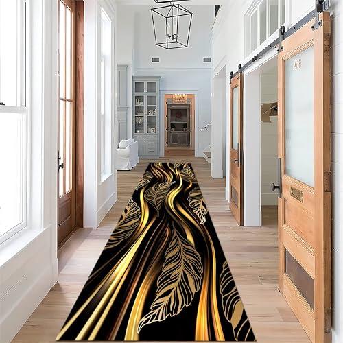 【並行輸入品】 Bycmuoz Black Gold Marble Texture Rug Runners for Hallways， 1.3x_7
