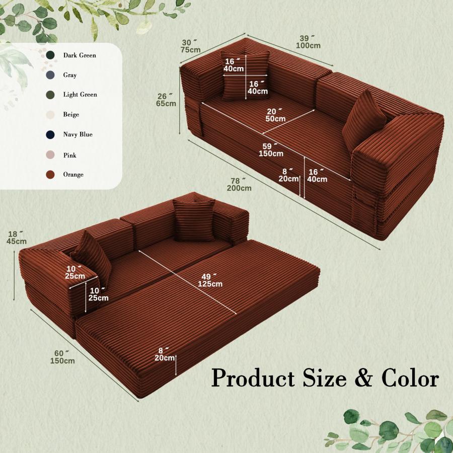 並行輸入品】 Sectional Boneless Couch Convertible Sofa Bed, 78