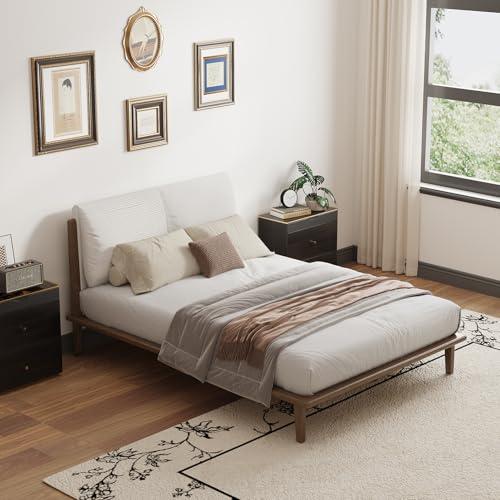 【並行輸入品】 Lartis King Size Bed Frame with upholstered headboard， Solid Woo_1