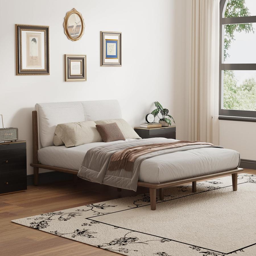 【並行輸入品】 Lartis King Size Bed Frame with upholstered headboard， Solid Woo_6