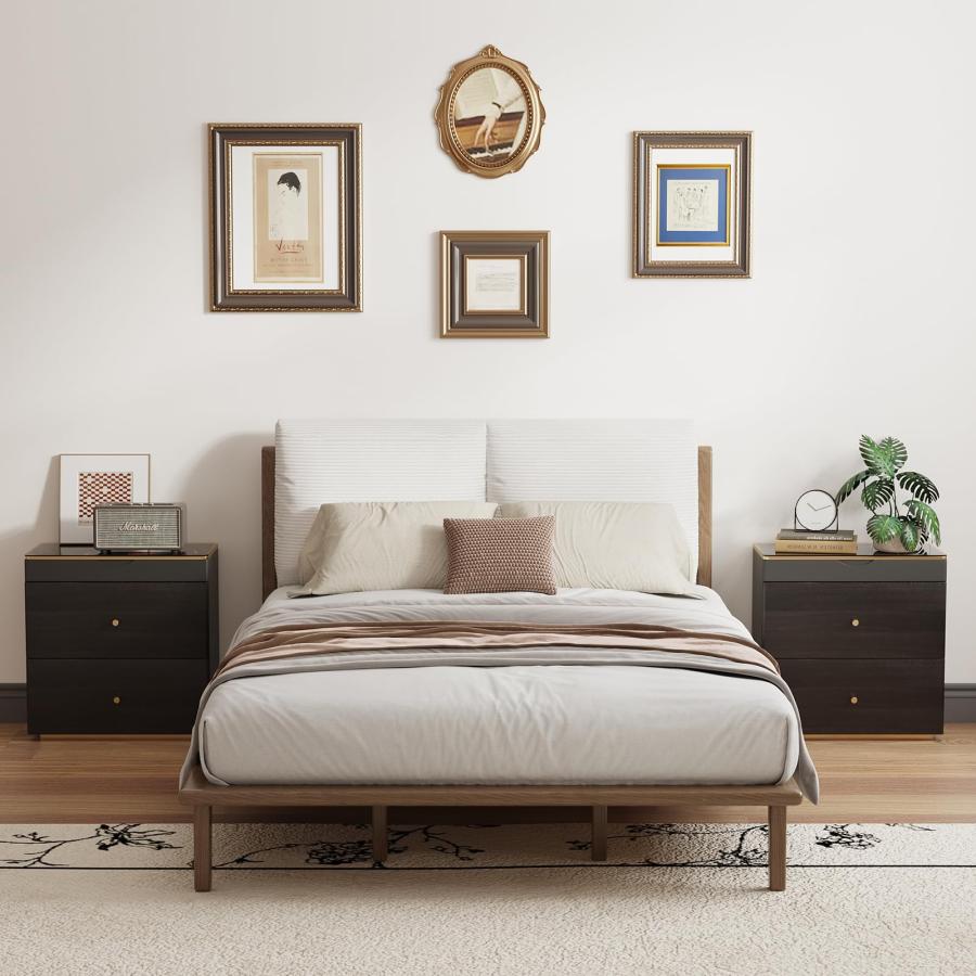 【並行輸入品】 Lartis King Size Bed Frame with upholstered headboard， Solid Woo_9