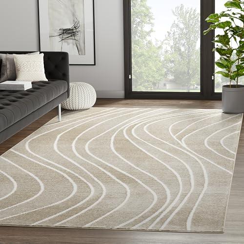 【並行輸入品】 Abani Modern Geometric Wavy Area Rug Cream， 8' x 10' Chunky，
