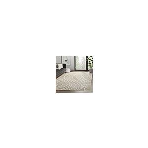 【並行輸入品】 Abani Modern Geometric Wavy Area Rug Cream， 8' x 10' Chunky，