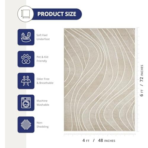 【並行輸入品】 Abani Modern Geometric Wavy Area Rug Cream， 8' x 10' Chunky，