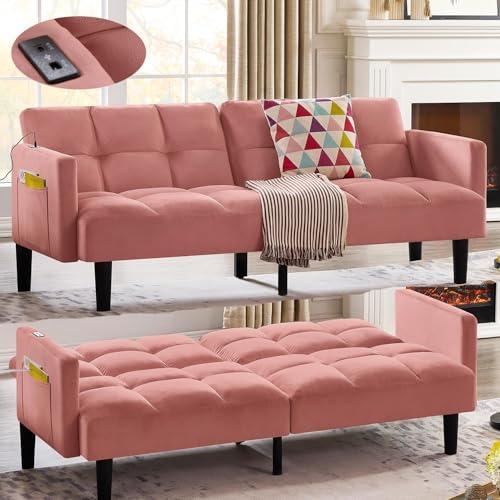 【並行輸入品】 Velvet Convertible Futon Sofa Bed with Adjustable Backrests， Pin_1