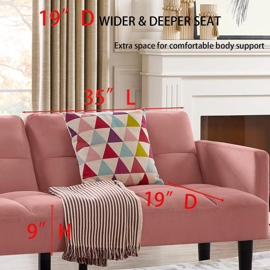 【並行輸入品】 Velvet Convertible Futon Sofa Bed with Adjustable Backrests， Pin_6