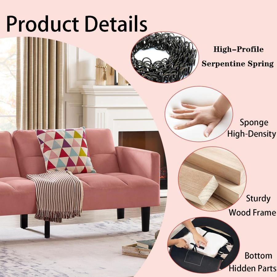 【並行輸入品】 Velvet Convertible Futon Sofa Bed with Adjustable Backrests， Pin_9