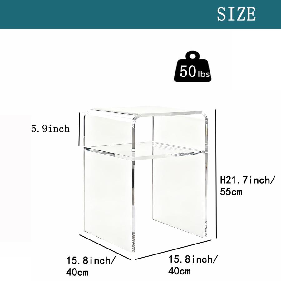 【並行輸入品】アクリル製エンドテーブル/ナイトスタンド、高さ55.9 cm 滑らかで耐久性のあるベッドサイド収納ベッドルーム、リビングルーム、モ_3