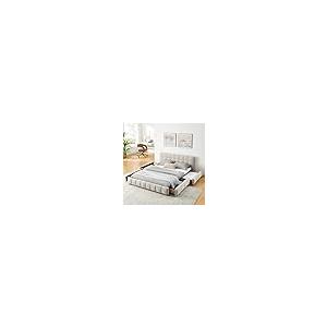 【並行輸入品】 TTK Upholstered Bed Frame with Thick Chenille Fabric， Tufted Hea_2