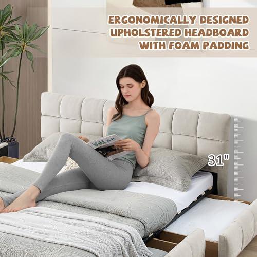 【並行輸入品】 TTK Upholstered Bed Frame with Thick Chenille Fabric， Tufted Hea_7