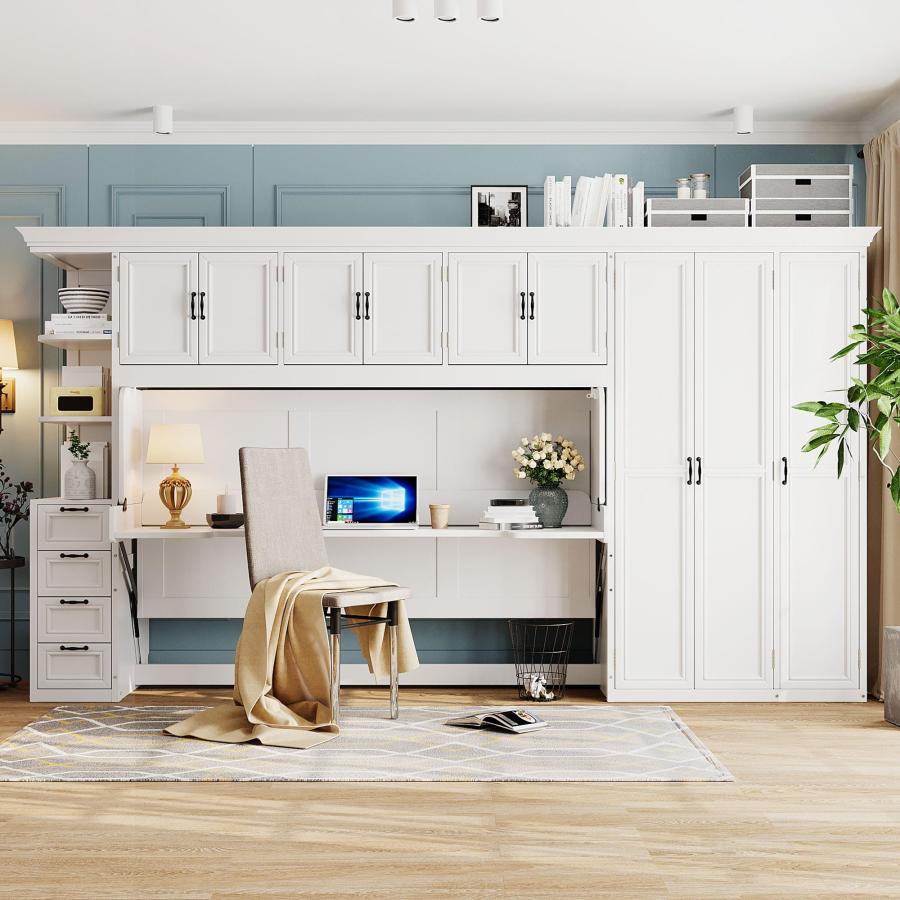 【並行輸入品】 Merax Murphy Bed Wall Bed with Wardrobe, Cabinet and Desk, Twinの画像