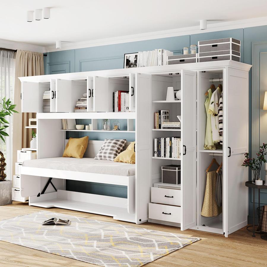 【並行輸入品】 Merax Murphy Bed Wall Bed with Wardrobe, Cabinet and Desk, Twinの画像