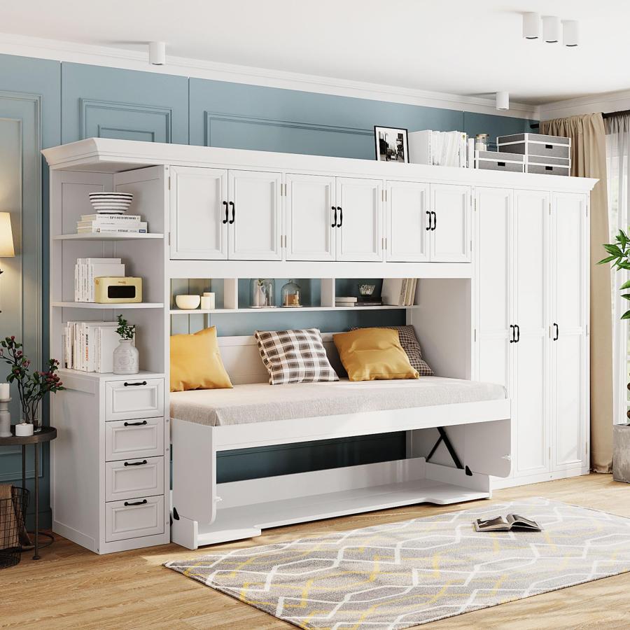 【並行輸入品】 Merax Murphy Bed Wall Bed with Wardrobe, Cabinet and Desk, Twinの画像