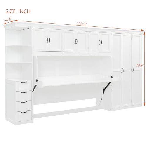 【並行輸入品】 Merax Murphy Bed Wall Bed with Wardrobe, Cabinet and Desk, Twinの画像