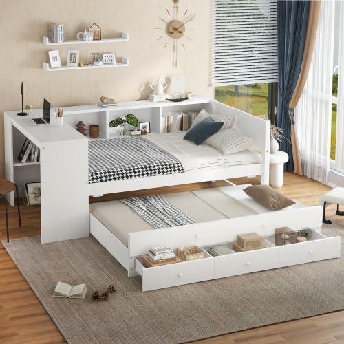 【並行輸入品】 Harper & Bright Designs Twin Size Daybed with Trundle & 3 Drawer