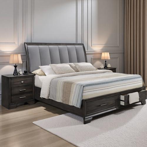 【並行輸入品】 Astrivia King Bed Frame with Storage Drawers, with 57\" Tall Uphoの画像