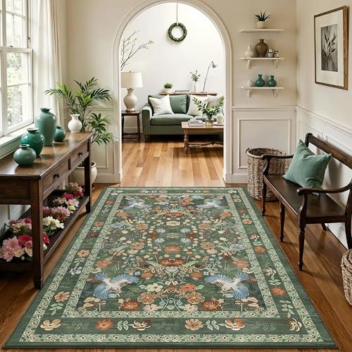 並行輸入品】 Vintage Floral Animal Rug Non Slip Washable Low Pile