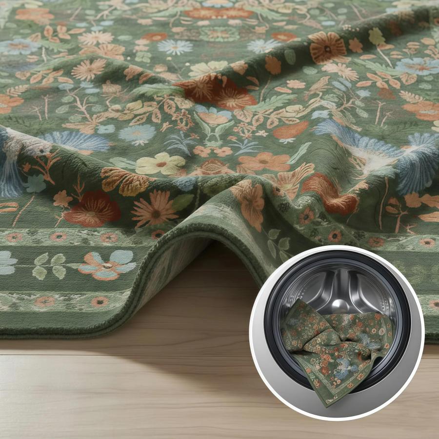 並行輸入品】 Vintage Floral Animal Rug Non Slip Washable Low Pile