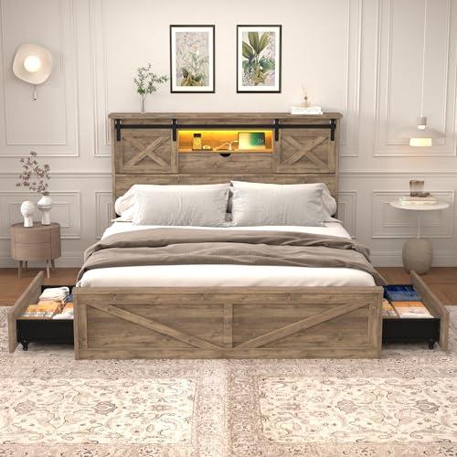【並行輸入品】 HMYFGD Farmhouse Bed Frame King Size with Bookcase Storage Headb_1