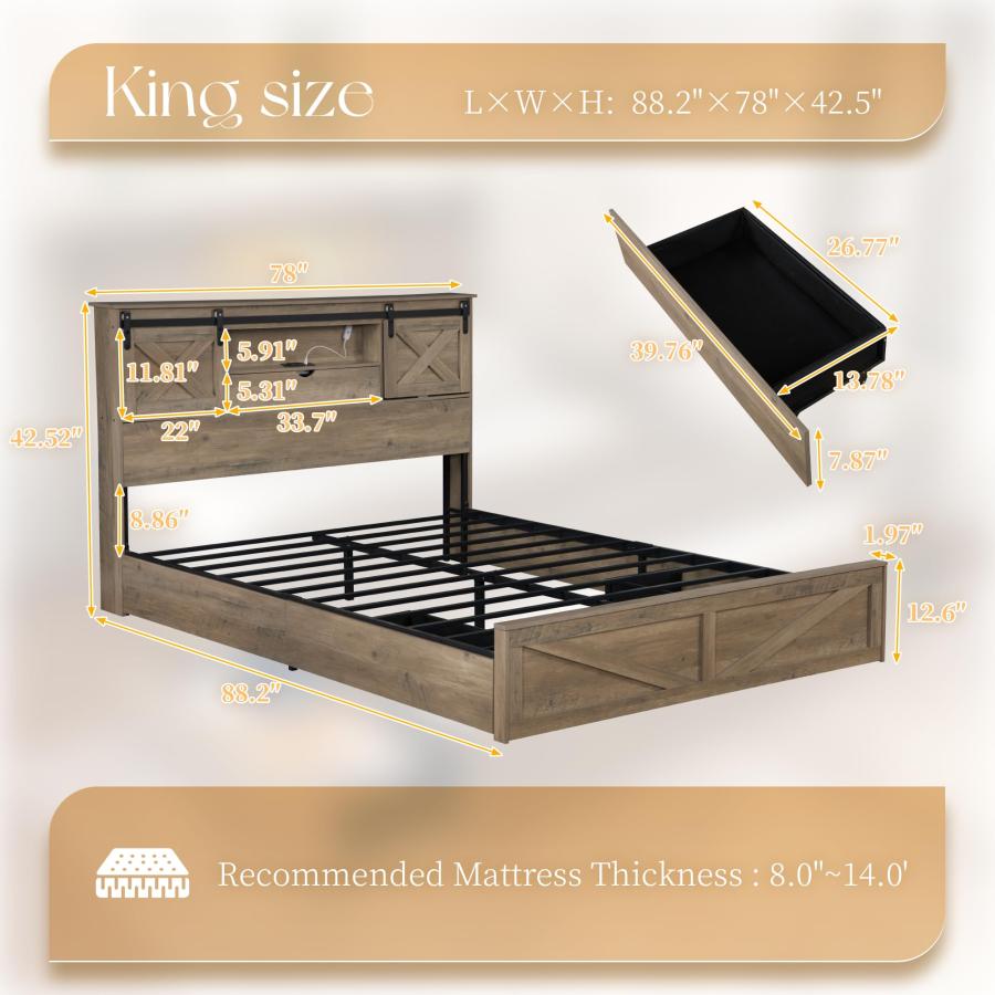 【並行輸入品】 HMYFGD Farmhouse Bed Frame King Size with Bookcase Storage Headb_3
