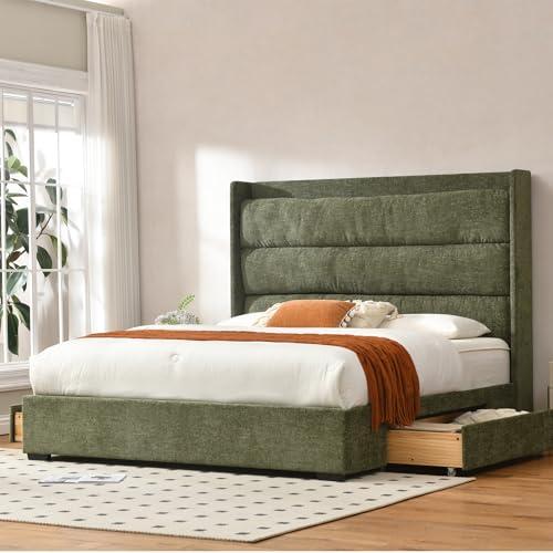 【並行輸入品】 YUHUASHI King Storage Bed Frame with 63.4 inch High Headboard, Sの画像