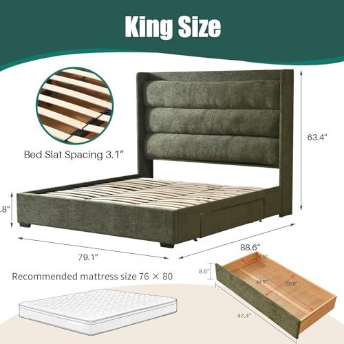 【並行輸入品】 YUHUASHI King Storage Bed Frame with 63.4 inch High Headboard, Sの画像