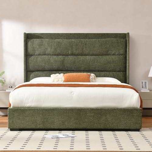 【並行輸入品】 YUHUASHI King Storage Bed Frame with 63.4 inch High Headboard, Sの画像