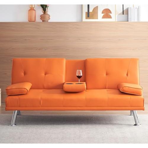 【並行輸入品】 Japovker Futon Sofa Bed， 67'' Convertible PU Leather Modern Futo_1