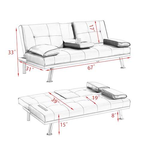 【並行輸入品】 Japovker Futon Sofa Bed， 67'' Convertible PU Leather Modern Futo_4